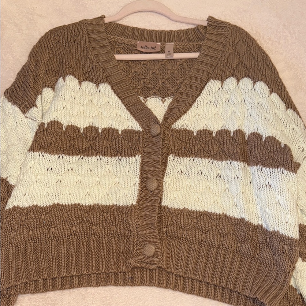 Willow Brown and Cream Cardigan Sweater with V-Neck